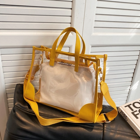 Fashion Women Transparent PVC Jelly Tote Bag With Inner Pouch Sub-mother Crossbody Bag Casual Beach Vacation Handbag