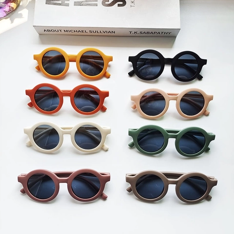 Kids Sunglasses Matte Plastic Round Frame UV Protection Polarized Retro Candy Color Outdoor For Toddlers Boys Girls