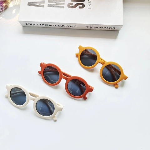 Kids Sunglasses Matte Plastic Round Frame UV Protection Polarized Retro Candy Color Outdoor For Toddlers Boys Girls