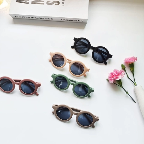 Kids Sunglasses Polarized UV400 Round Frame TPEE Flexible Matte Vintage Eyewear For Boys Girls Toddlers