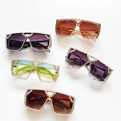 Gafas De Sol Cuadradas Grandes Con Diamantes De Imitación Lujo Retro Lentes Degradadas Moda Mujeres Hombres UV400 Viaje