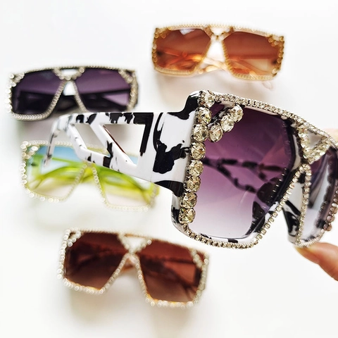 Gafas De Sol Cuadradas Grandes Con Diamantes De Imitación Lujo Retro Lentes Degradadas Moda Mujeres Hombres UV400 Viaje