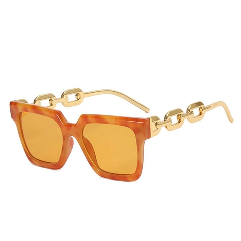 Oversized Square Sunglasses Fashion Retro Frame With Metal Chain Link Temples Hip Hop Style UV400 Protection