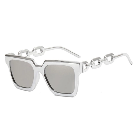 Oversized Square Sunglasses Fashion Retro Frame With Metal Chain Link Temples Hip Hop Style UV400 Protection