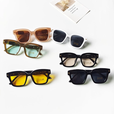 Kids Sunglasses Square Macaron Frame UV400 Protection Star Metal Decor Vintage Shade For Toddler Boys Girls