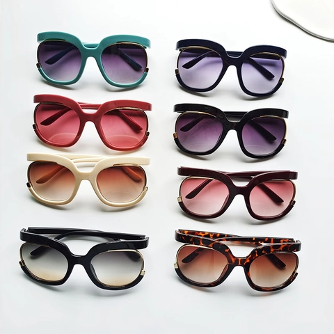 Oversized Round Sunglasses UV400 Protection PC Metal Frame Gradient Lens Vintage Retro Fashion Eyewear For Women Men