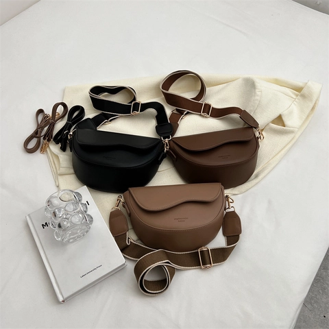 Borsa A Tracolla A Sella In Pelle PU Da Donna Con Tracolla Larga Regolabile Borsa A Spalla Piccola Retro