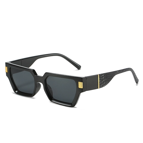 Occhiali Da Sole Quadrati Protezione UV400 Moda retrò Montatura Rettangolare Rivetti Metallici Aste Motivo Coccodrillo Uomini Donne