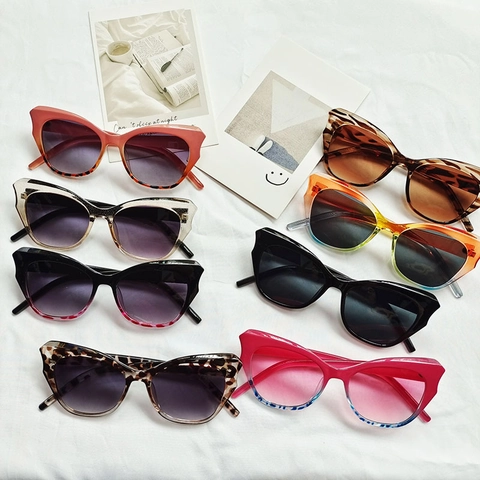 Gafas de Sol de Ojo de Gato Vintage de Moda para Mujer Protección UV400 Resina de PC Retro Trendy Degradado Colorido Estampado de Leopardo