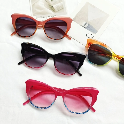 Gafas de Sol de Ojo de Gato Vintage de Moda para Mujer Protección UV400 Resina de PC Retro Trendy Degradado Colorido Estampado de Leopardo