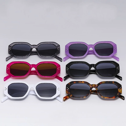 Gafas De Sol Hexagonales Para Mujer Hombre Protección UV400 Montura PC Vintage Retro Moda Remache Decoración Viaje