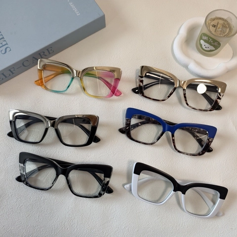 Montature Per Occhiali Cat Eye Per Uomo E Donna Moda Oversize Anti Luce Blu In Resina Metallo Design Patchwork