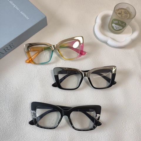 Montature Per Occhiali Cat Eye Per Uomo E Donna Moda Oversize Anti Luce Blu In Resina Metallo Design Patchwork
