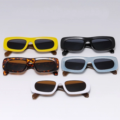 Gafas De Sol Rectangulares Retro Protección UV400 Montura Gruesa Bloque De Color Moda Streetwear Para Hombres Mujeres