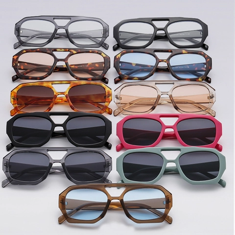 Occhiali Da Sole Oversize Geometrici Irregolari Doppio Ponte Vintage Protezione UV400 Montatura PC Lente AC Unisex