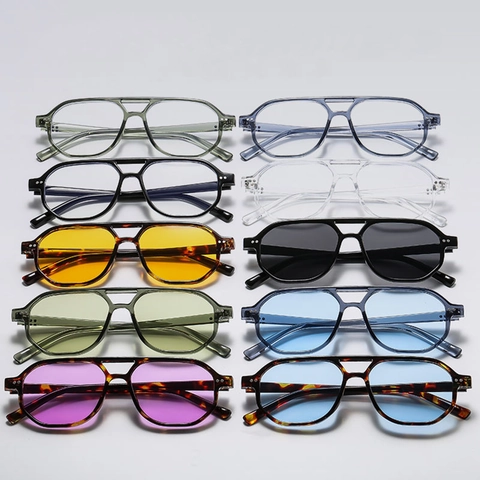 Gafas De Sol Aviador Retro Doble Puente Montura Plástico Decoración Remaches UV400 Gafas De Moda Exterior Unisex