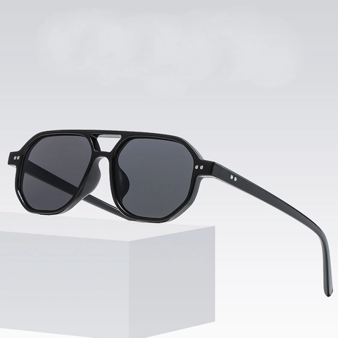 Gafas De Sol Aviador Retro Doble Puente Montura Plástico Decoración Remaches UV400 Gafas De Moda Exterior Unisex