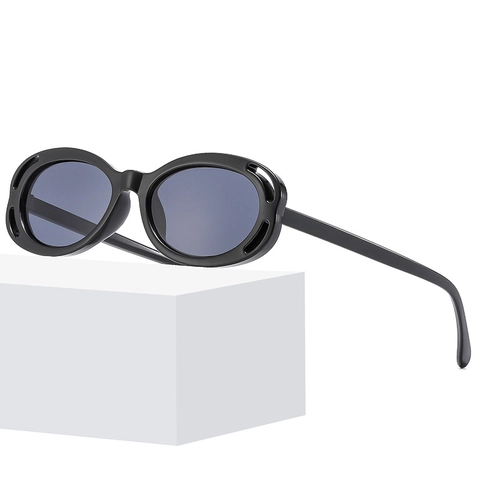 Fashion Oval Sunglasses Women Retro Y2K PC Frame Cut-out Design UV400 Protection Trendy Outdoor Eyewear