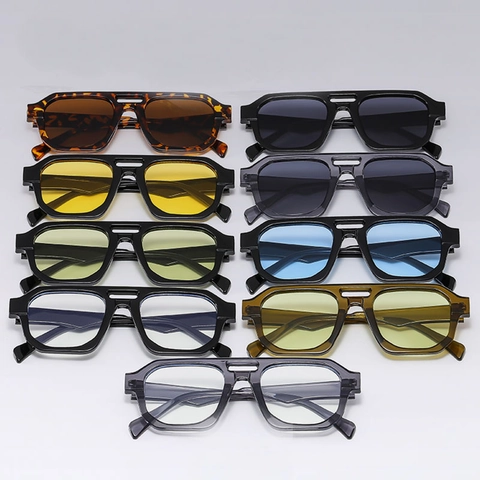 Gafas De Sol Montura Cuadrada Geométrica PC AC Doble Puente Estilo Retro Punk Tech Para Hombres Mujeres Moda Exterior