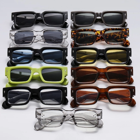 Retro Square Sunglasses Fashion Rectangular PC Frame UV400 Protection Rivet Decor For Men Women Trendy Eyewear