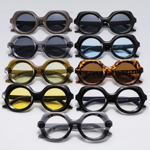 Retro Rundrahmen Sonnenbrille Oversized Wellendesign PC Rahmen AC Linse UV400 Schutz Outdoor Fahren Mode Unisex