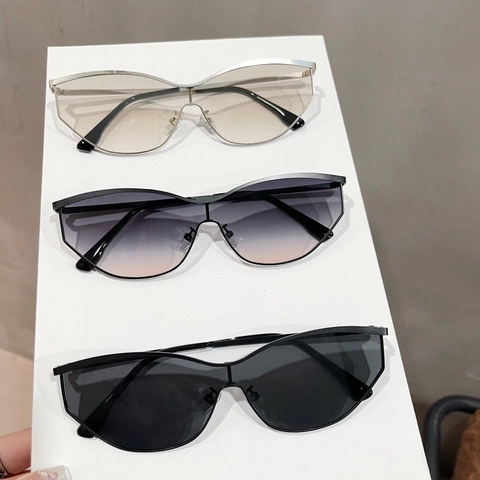 Mode Katzenaugen Sonnenbrille Y2K Futuristische Geometrische Metallrahmen UV400 Verlaufsgläser Damen Brillen