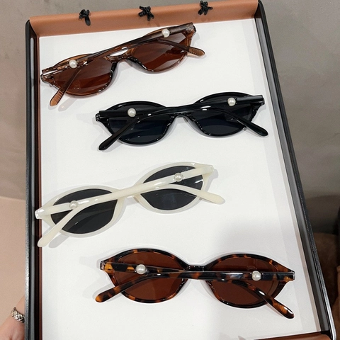 Retro Oval Cat Eye Sunglasses For Women Men TR90 Frame UV400 PC Lens Vintage Artificial Pearl Decorated Streetwear Eyewear