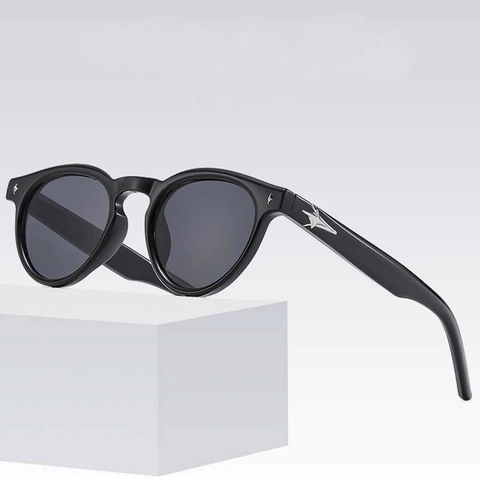 Occhiali Da Sole Retrò Montatura Rotonda Decoro Stella UV400 Anti Luce Blu AC PC Moda Per Donne Uomini