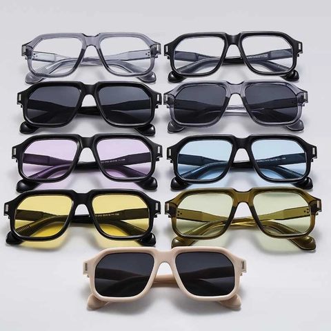 Vintage Vierkante Grote Zonnebril Voor Heren Dames Retro Oversized PC Frame AC Lens UV400 Bescherming Metalen Klinknagels Decor