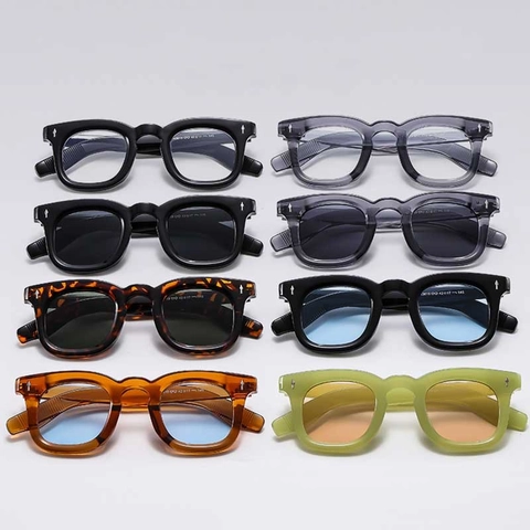 Square Frame Sunglasses UV400 Protection Blue Light Blocking Retro PC Plastic Eyewear Metal Rivet Decor Unisex