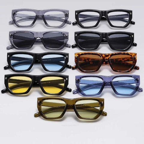 Fashion Vintage PC Frame Sunglasses UV400 Protection Cat Eye Square Sun Glasses With Metal Rivets For Unisex Men Women