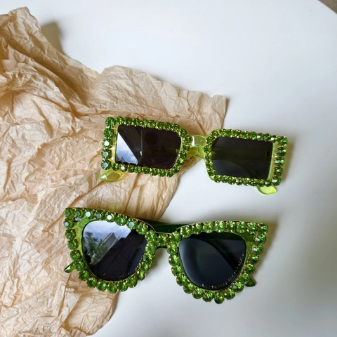 Fashion Decorative Sunglasses Green Rhinestone Heart Square Cat Eye Daisy PC Frame Party Prom For Women Men