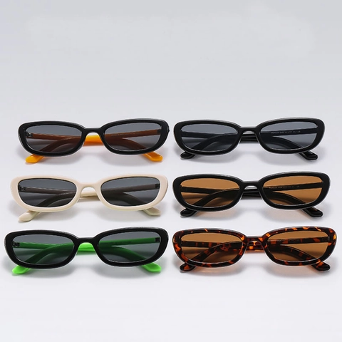 Retro Ovale Smalle Frame Zonnebril UV Bescherming PC Frame AC Lens Vintage Minimalistisch Unisex Eyewear Street Style