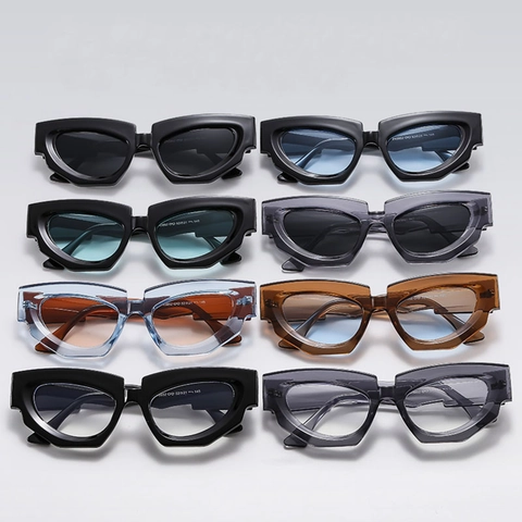 Trendy Irregular Cat Eye Sunglasses For Men Women Geometric Punk Thick Frame UV400 Protection PC Material Retro Eyewear