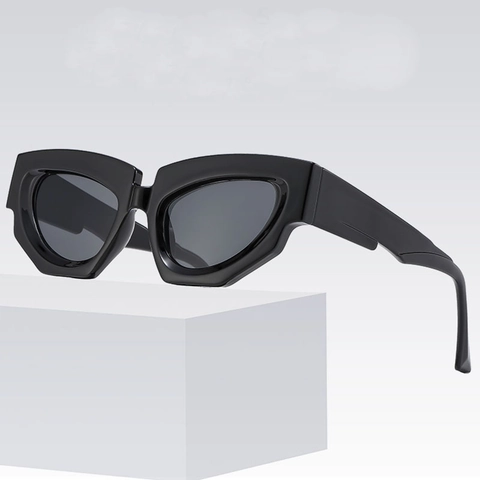 Trendy Irregular Cat Eye Sunglasses For Men Women Geometric Punk Thick Frame UV400 Protection PC Material Retro Eyewear
