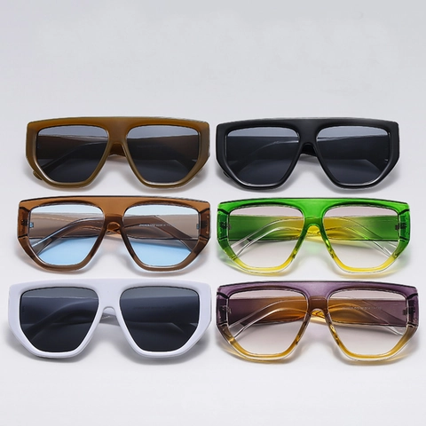 Oversized Square Sunglasses Flat Top UV400 Protection Vintage Street Fashion For Men Women PC Frame AC Lens