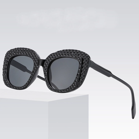 Fashion Oversized Sunglasses Retro Square Frame Diamond Grid Texture UV Protection Trendy Eyewear For Women Men