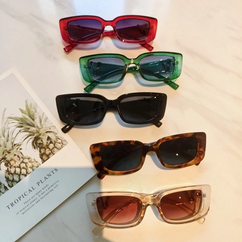 Mode Rechteckige Sonnenbrille Harzlinse PC Rahmen UV400 Retro Schmaler Rahmen Vintage Street Style Brillen Damen Herren