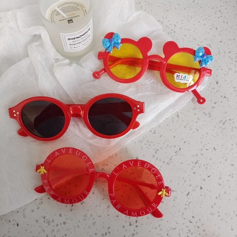 Gafas de Sol de Moda para Niños Rojo Redondo Cuadrado Hexágono Protección UV400 Resina Retro para Niños Niñas Fiesta Viaje