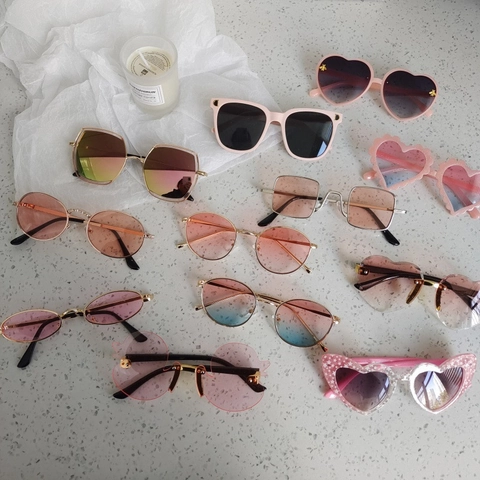 Trendy Kids Sunglasses Heart Square Round Shape Resin Metal Frame UV400 Protection For Boys Girls Outdoor Party Pink