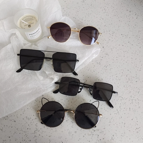 Kids Fashion Sunglasses UV Protection Resin Frame Cute Cat Eye Daisy Pattern Rhinestone Embellished Retro Round Square Eyewear