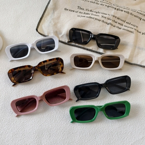 Vintage Rectangle Sunglasses UV400 Protection Square Resin Frame Retro Jelly Color Eyewear For Women Men Outdoor Travel
