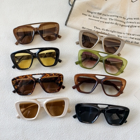 Lunettes de Soleil Rétro à Double Pont pour Hommes Femmes Grande Monture Carrée en Résine Protection UV400 Mode