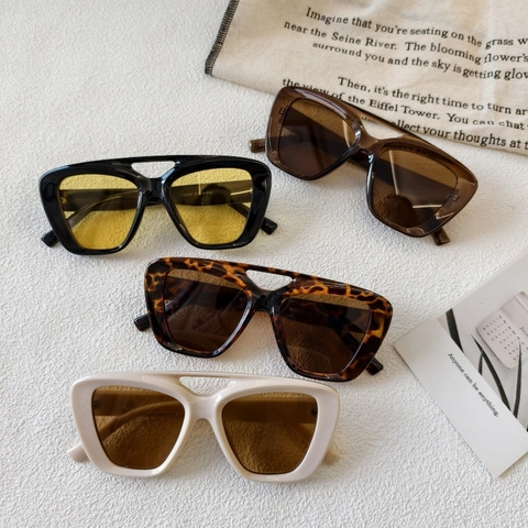 Lunettes de Soleil Rétro à Double Pont pour Hommes Femmes Grande Monture Carrée en Résine Protection UV400 Mode