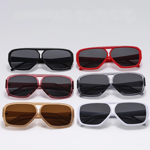 Square Sunglasses For Women Men Double Bridge Vintage Fashion UV400 PC Frame Outdoor Eyewear