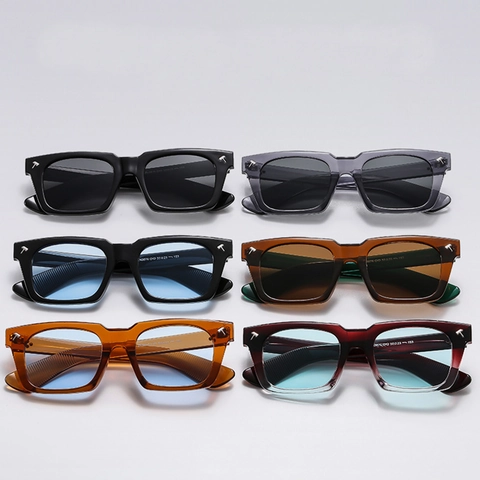 Square Frame Sunglasses Polarized TAC Lens Acetate Frame With Hammer Rivet Decor UV Protection Unisex Retro Fashion