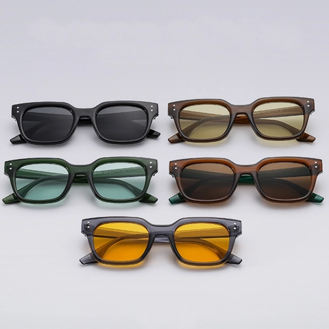 Gafas De Sol Cuadradas Retro Montura PC Lente Resina Protección UV Moda Decoración Remaches Para Hombres Mujeres Color Caramelo Transparente