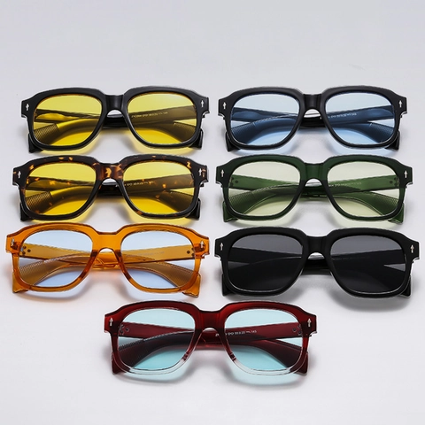 Retro Square Sunglasses UV400 Protection PC Frame AC Lens Fashion Rivet Decor Outdoor Travel Eyewear For Men Women