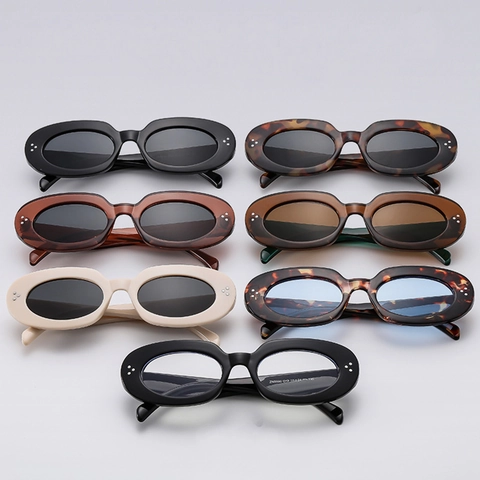 Vintage Oval Sunglasses Retro Small Frame PC AC Lens UV400 Protection Metal Rivet Chic Eyewear Unisex Fashion