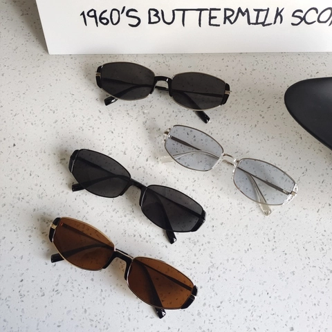 Occhiali Da Sole Occhio Di Gatto Retro Rettangolari Stretti Montatura In Metallo Protezione UV400 Moda Vintage Per Donne Uomini